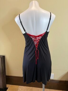 Black Chemise with Red Lace-Up Back